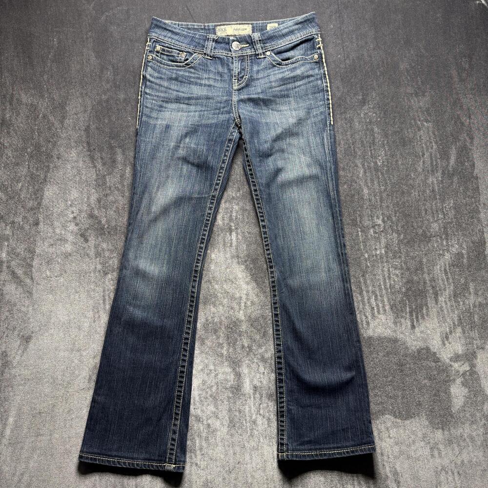 BKE Addison Bootcut Jeans Womens 28R Blue Medium Wash Low Rise Distressed Denim